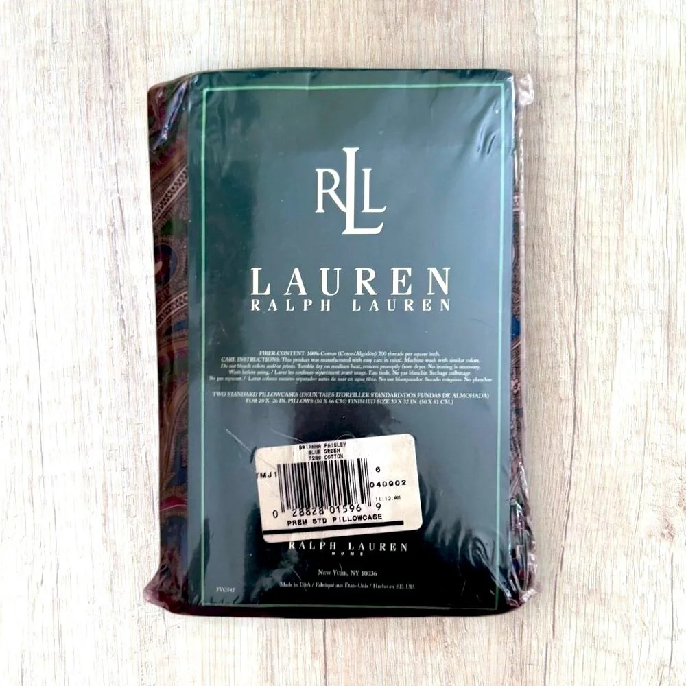 Lauren Ralph Lauren Brianna Paisley Standard Pillowcases NWT Blue Green Pair Set